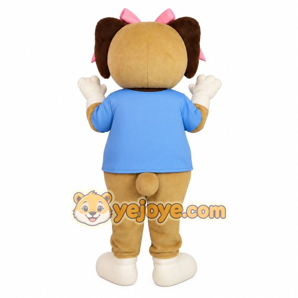 Tan Brown Blue Pink Girl Dog Mascot Costume Tan Brown Blue Pink Girl Dog Mascot Costume