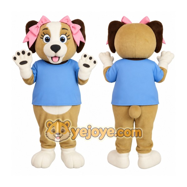 Tan Brown Blue Pink Girl Dog Mascot Costume