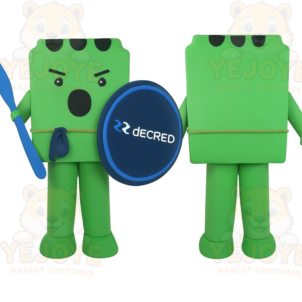 Green Blue Shield Warrior Mascot Costume