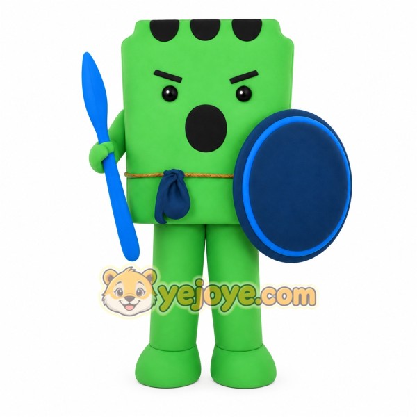 Green Blue Shield Warrior Mascot Costume