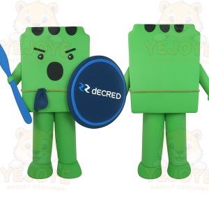 Green Blue Shield Warrior Mascot Costume