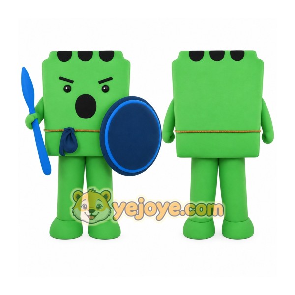 Green Blue Shield Warrior Mascot Costume