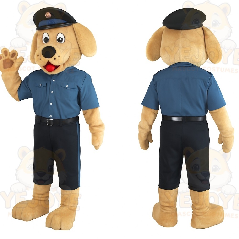 Tan Blue Black Police Dog Mascot Costume
