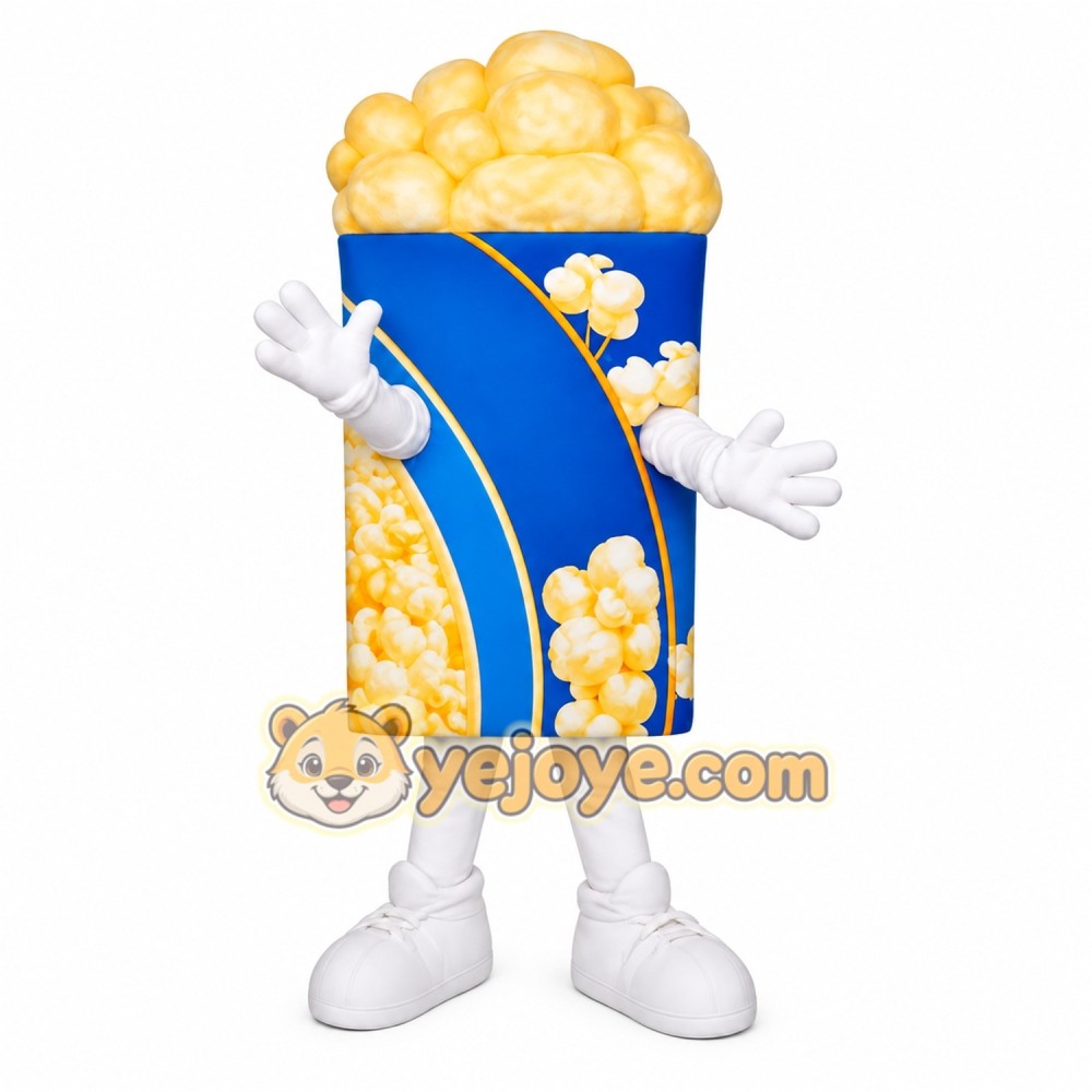 Blue Yellow Popcorn Bucket Mascot Costume Blue Yellow Popcorn Bucket Mascot Costume