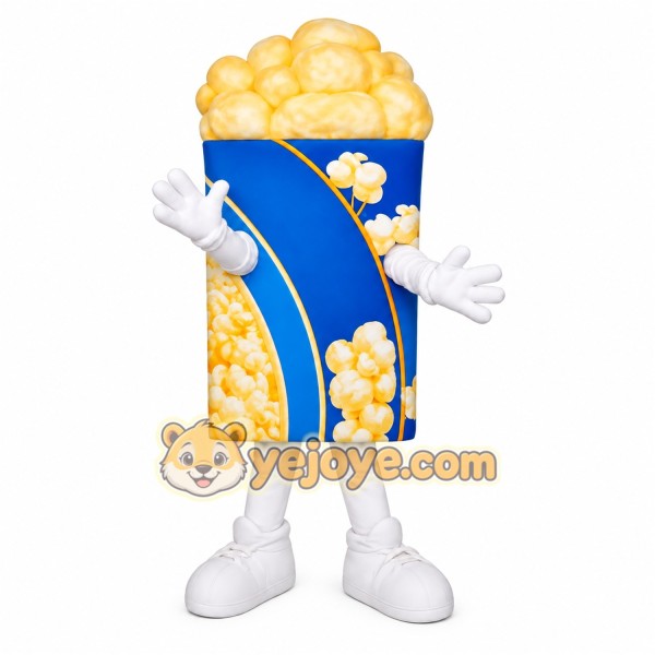 Blue Yellow Popcorn Bucket Mascot Costume Blue Yellow Popcorn Bucket Mascot Costume