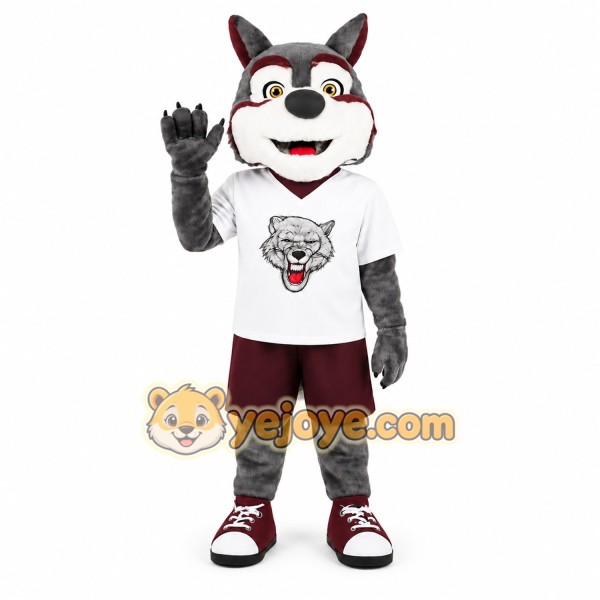 Gray Burgundy Wolf Mascot Costume