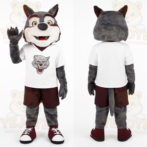 Gray Burgundy Wolf Mascot Costume