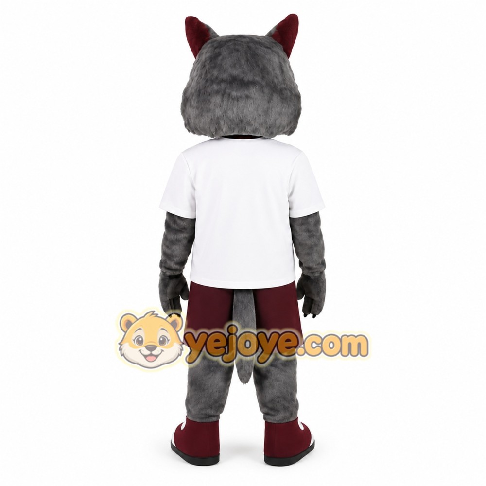 Gray Burgundy Wolf Mascot Costume Gray Burgundy Wolf Mascot Costume