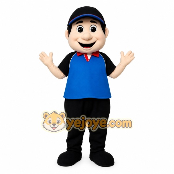 Blue Black Pizza Delivery Man Mascot Costume