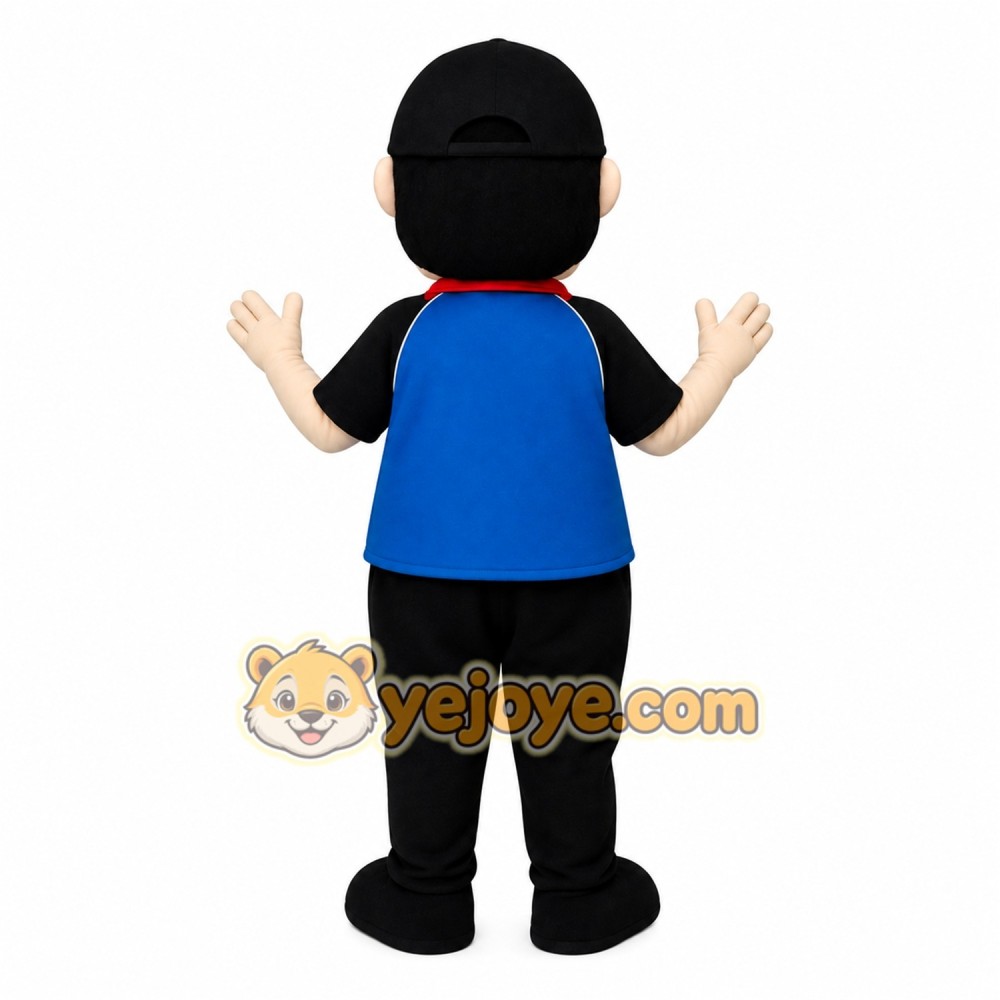 Blue Black Pizza Delivery Man Mascot Costume
