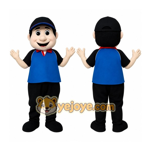 Blue Black Pizza Delivery Man Mascot Costume