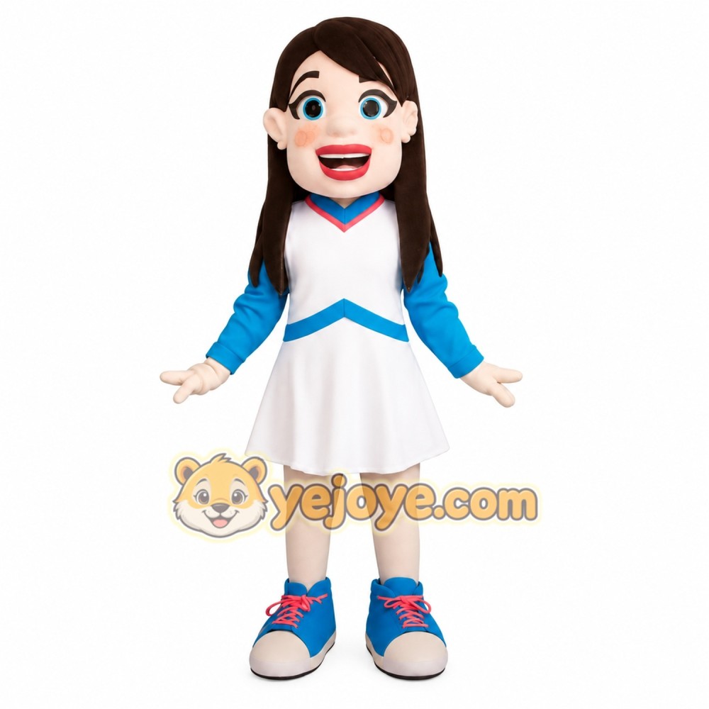 Blue White Girl Cheerleader Mascot Costume