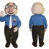 Blue Black Bald Nerd Man Mascot Costume