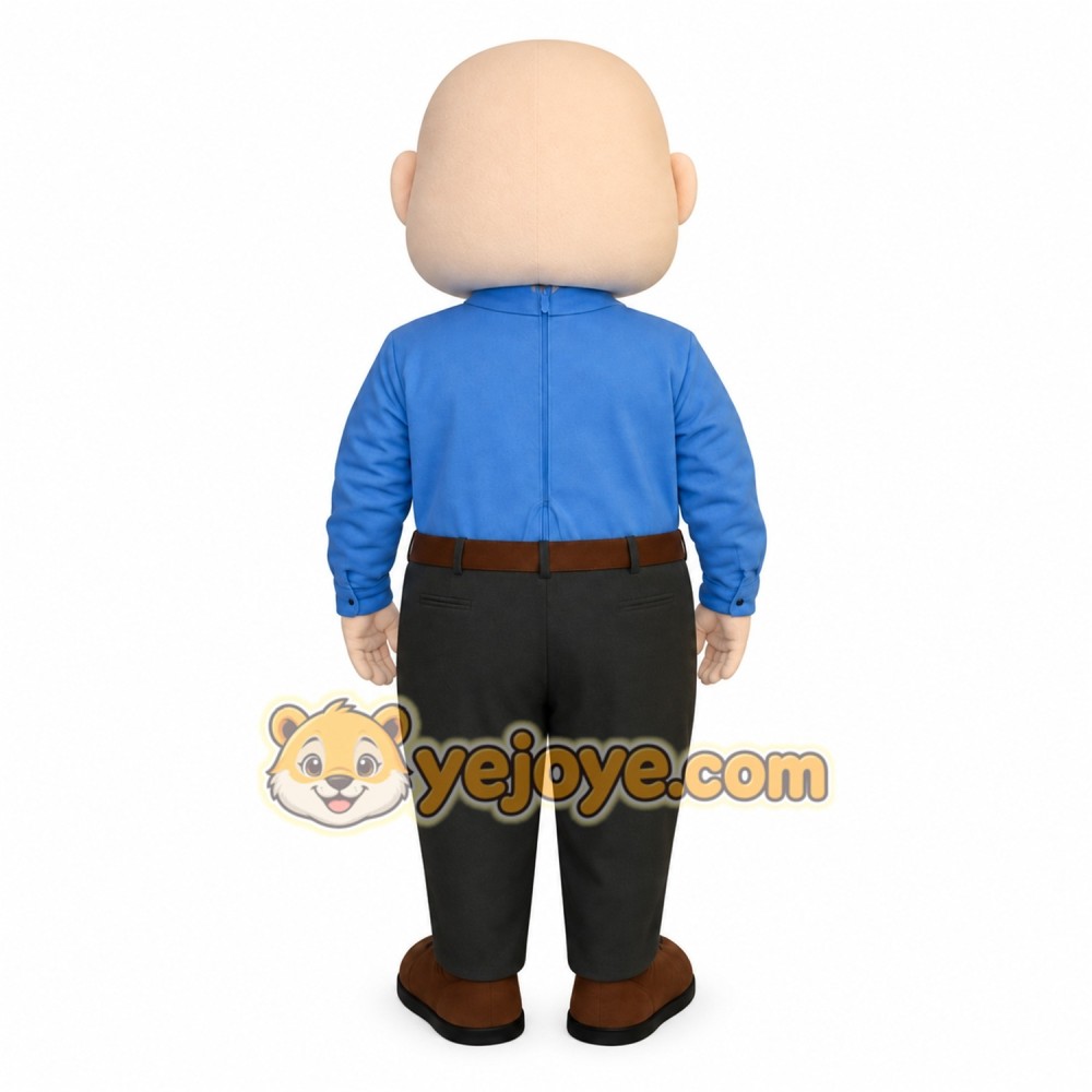 Blue Black Bald Nerd Man Mascot Costume Blue Black Bald Nerd Man Mascot Costume
