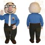 Blue Black Bald Nerd Man Mascot Costume