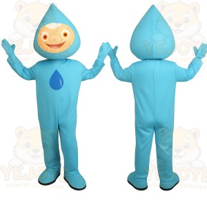 Light Blue Smiling Water Drop Mascot Costume