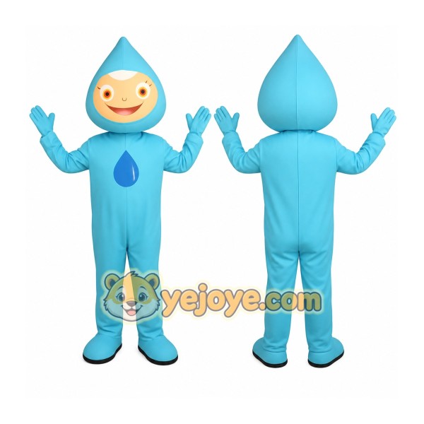 Light Blue Smiling Water Drop Mascot Costume