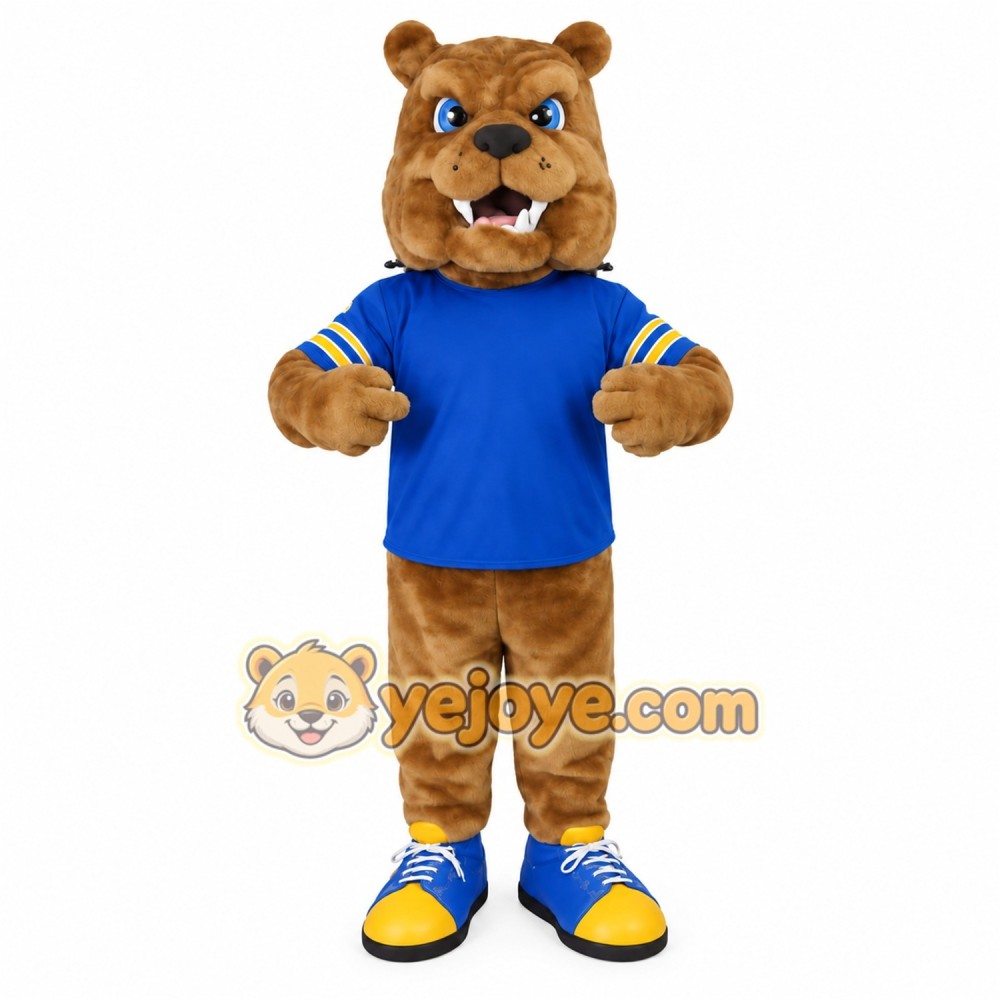 Brown Blue Yellow Bulldog Mascot Costume Brown Blue Yellow Bulldog Mascot Costume