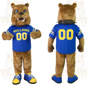 Brown Blue Yellow Bulldog Mascot Costume