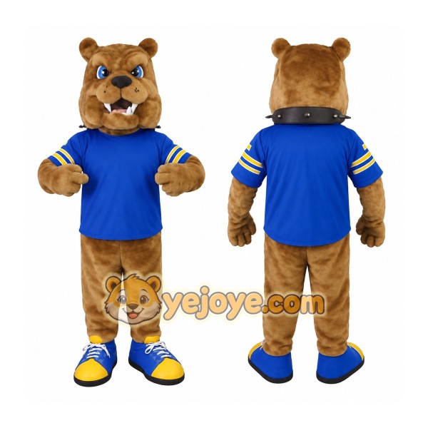 Brown Blue Yellow Bulldog Mascot Costume