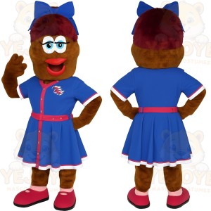 Brown Blue Girl With Glasses Mascot Costume
