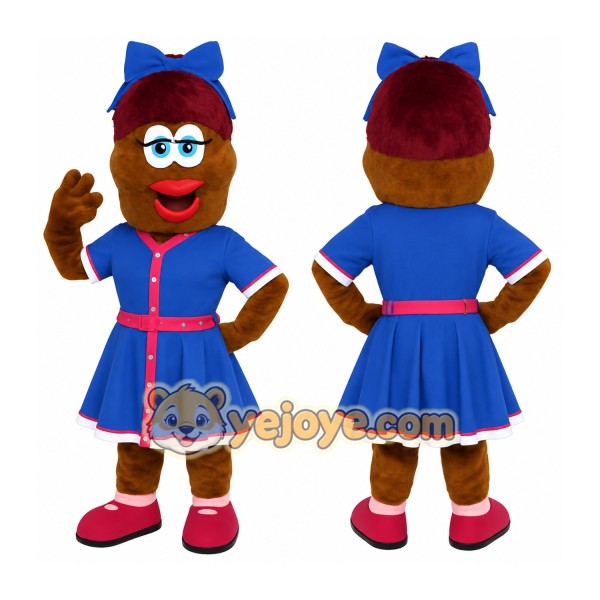 Brown Blue Girl With Glasses Mascot Costume