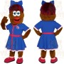 Brown Blue Girl With Glasses Mascot Costume