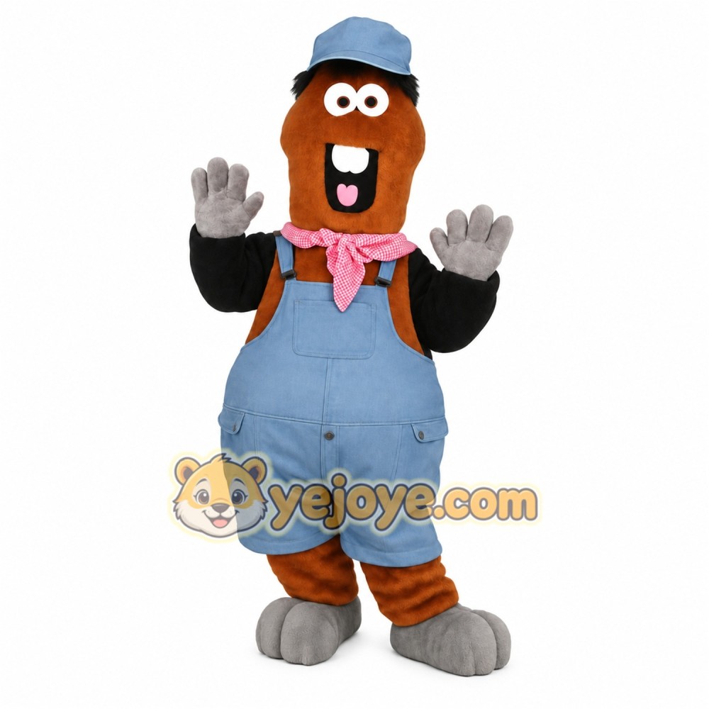 Brown Blue Farmer Horse Mascot Costume Brown Blue Farmer Horse Mascot Costume