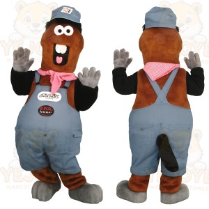 Brown Blue Farmer Horse Mascot Costume