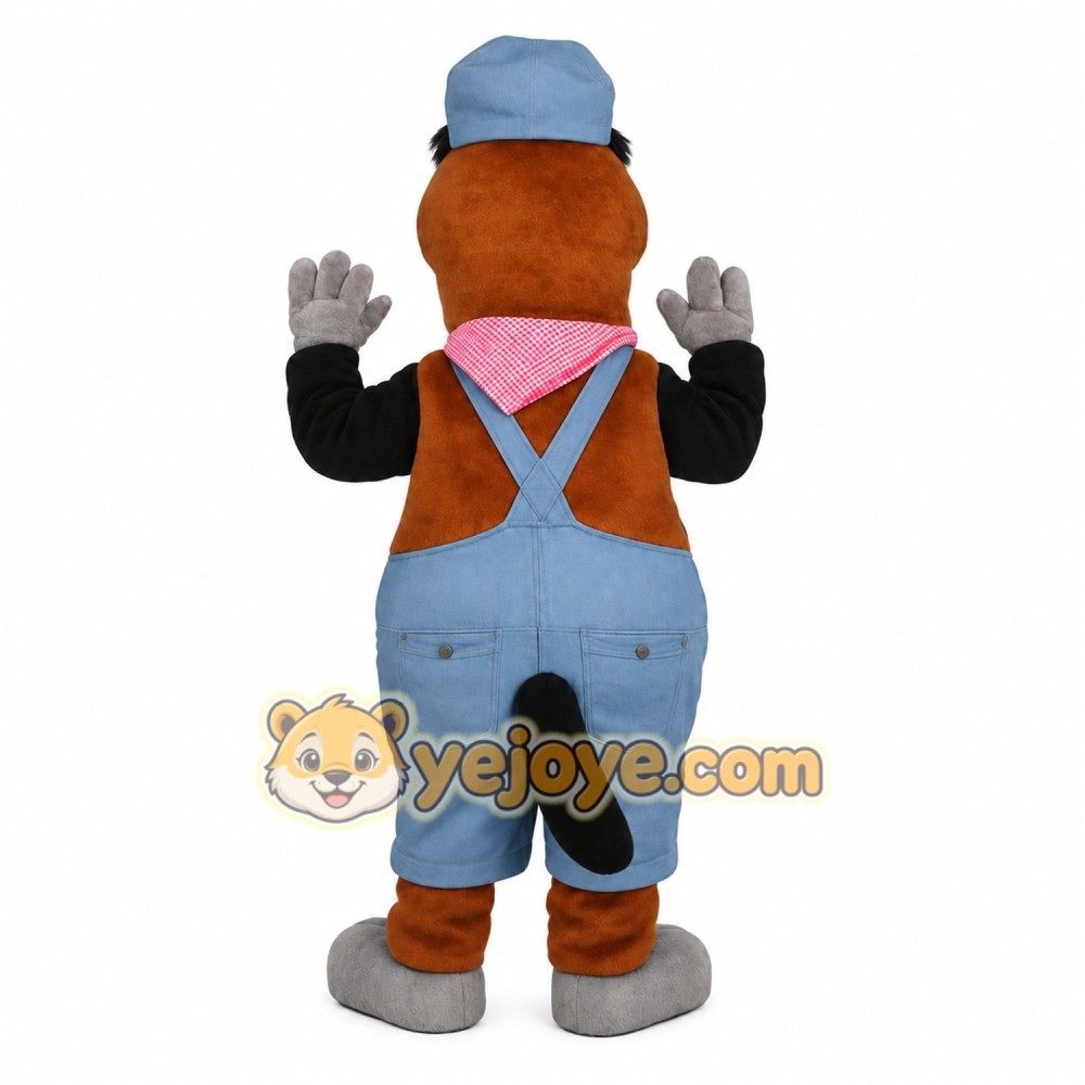 Brown Blue Farmer Horse Mascot Costume Brown Blue Farmer Horse Mascot Costume