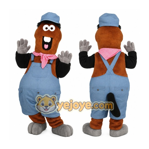 Brown Blue Farmer Horse Mascot Costume