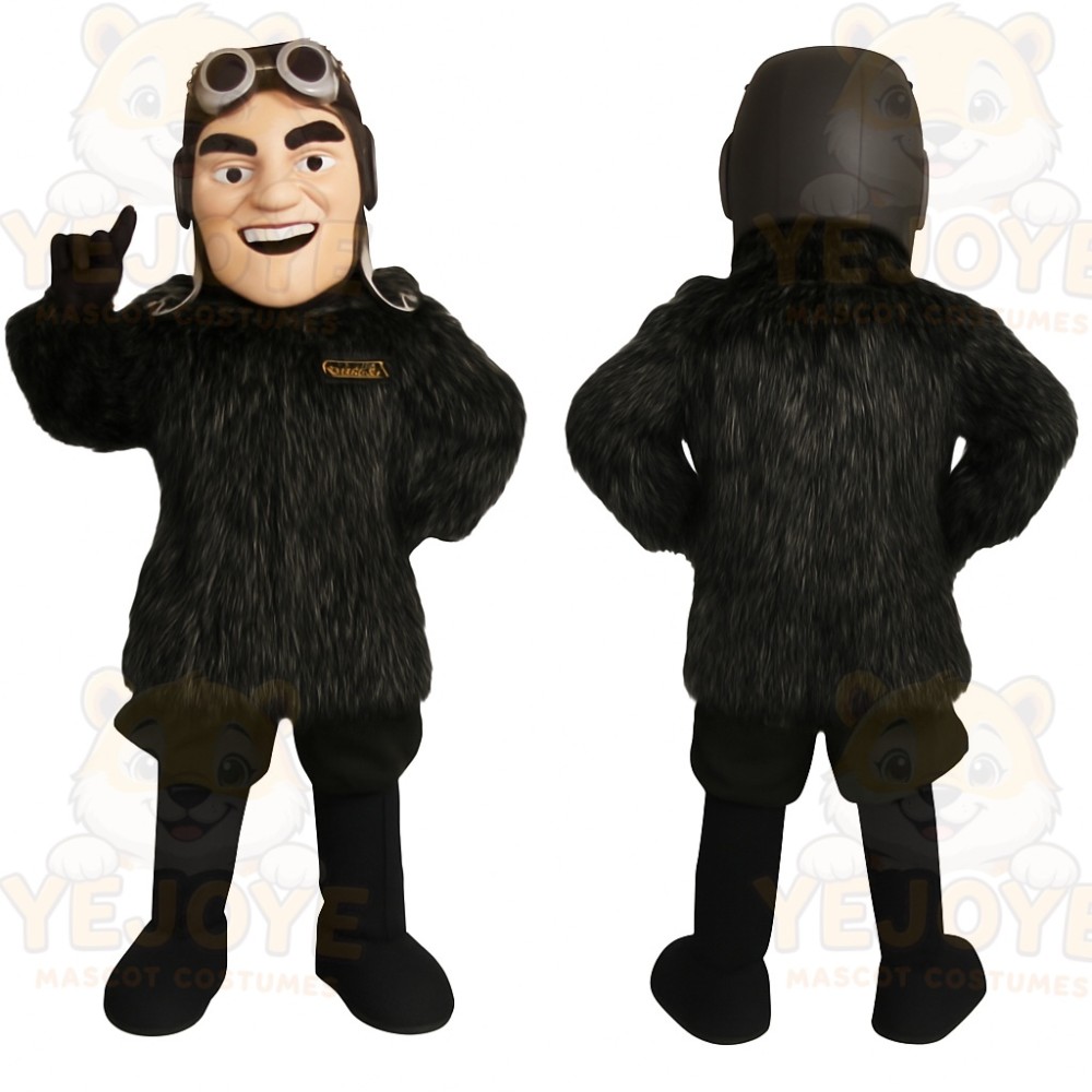 Black Brown Aviator Pilot Mascot Costume