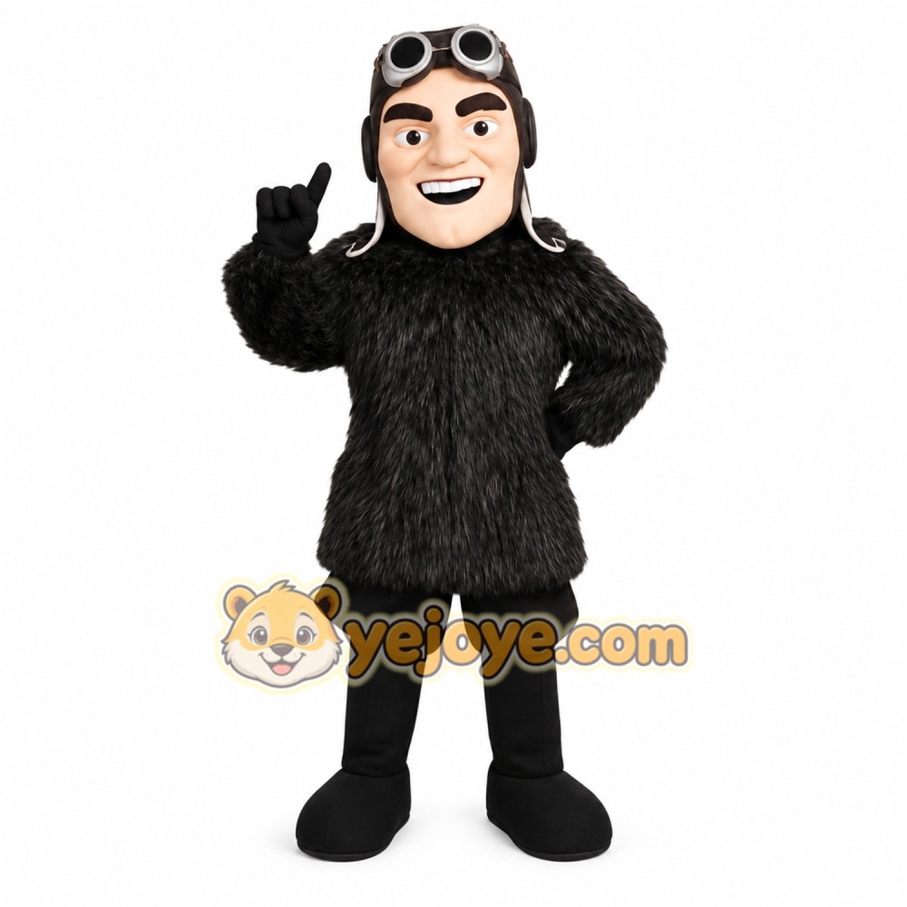 Black Brown Aviator Pilot Mascot Costume Black Brown Aviator Pilot Mascot Costume