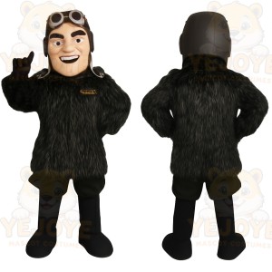 Black Brown Aviator Pilot Mascot Costume
