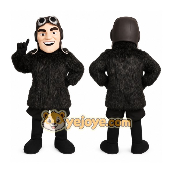 Black Brown Aviator Pilot Mascot Costume