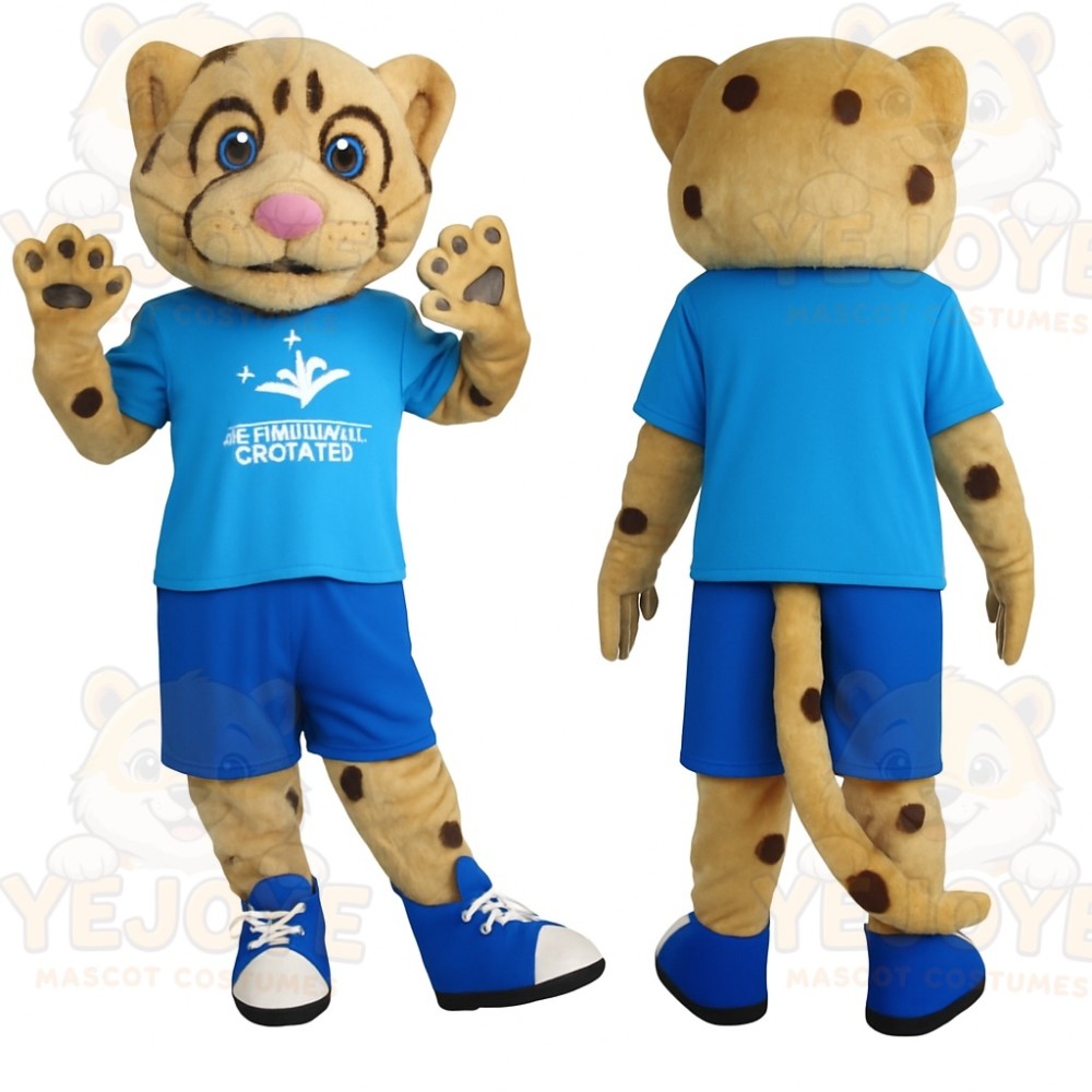 Tan Blue Spotted Cheetah Mascot Costume