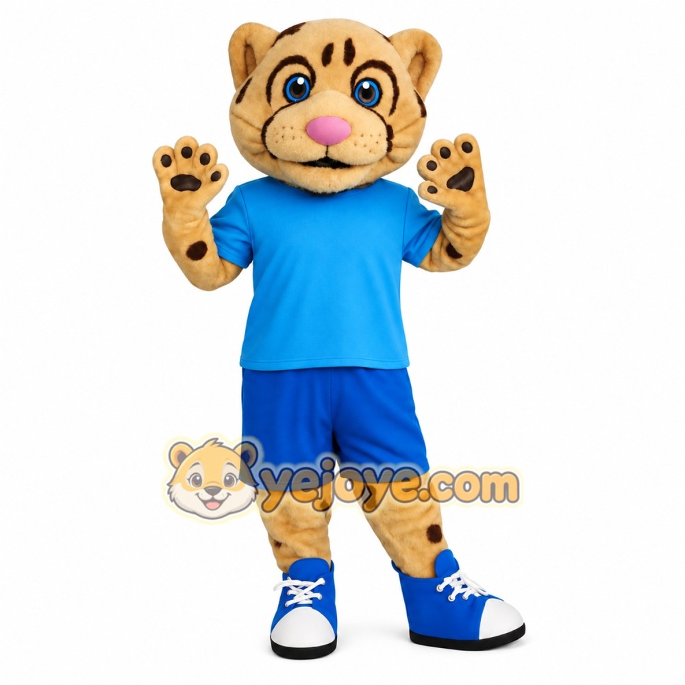 Tan Blue Spotted Cheetah Mascot Costume