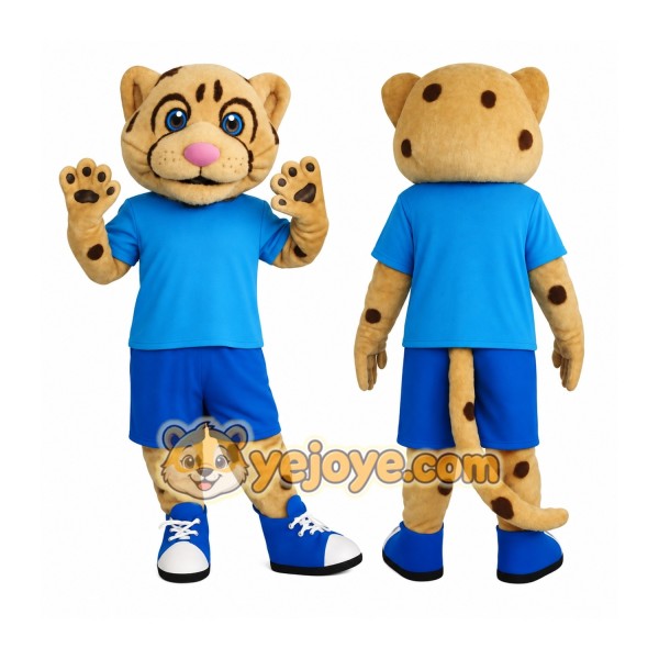 Tan Blue Spotted Cheetah Mascot Costume