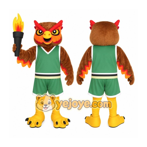 Brown Orange Green Basketball Owl Mascot Costume