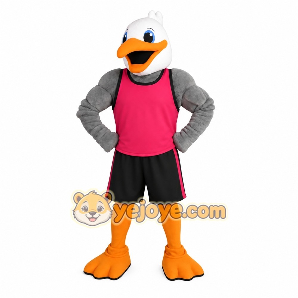 White and Gray Bird Mascot Costume with Pink Sports Shirt White and Gray Bird Mascot Costume with Pink Sports Shirt