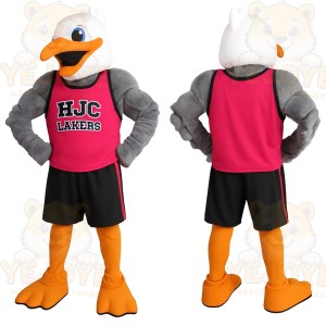 White Gray Pink Athletic Eagle Mascot Costume