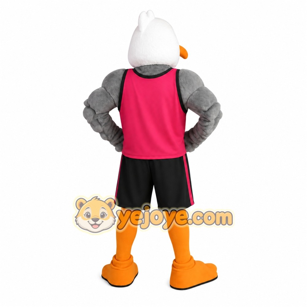 White and Gray Bird Mascot Costume with Pink Sports Shirt White and Gray Bird Mascot Costume with Pink Sports Shirt
