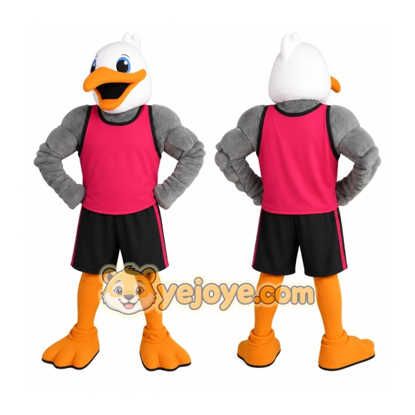 White and Gray Bird Mascot Costume with Pink Sports Shirt