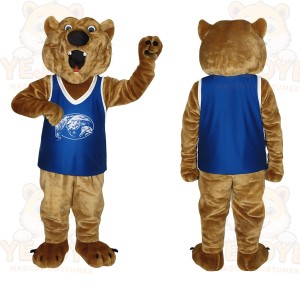 Tan Brown Blue Cougar Mascot Costume
