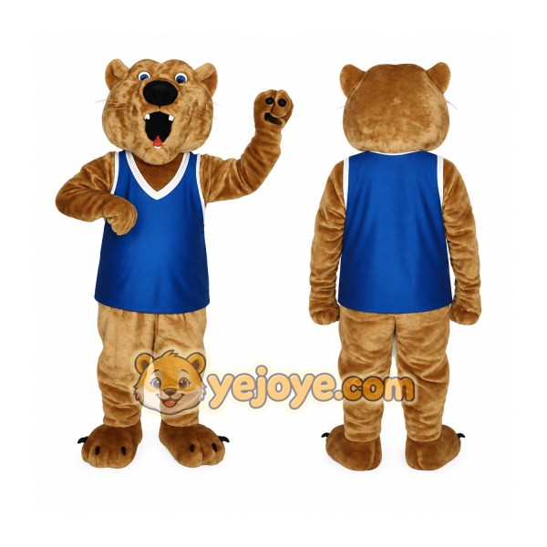Tan Brown Blue Cougar Mascot Costume