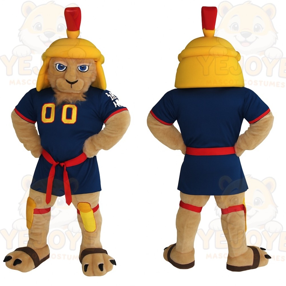 Tan Navy Yellow Gladiator Lion Mascot Costume