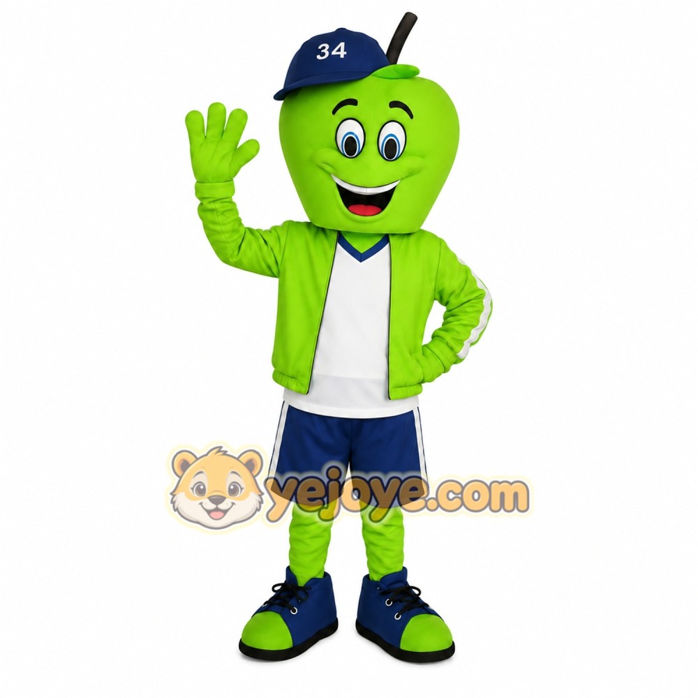 Green Blue Apple Athlete Mascot Costume Green Blue Apple Athlete Mascot Costume