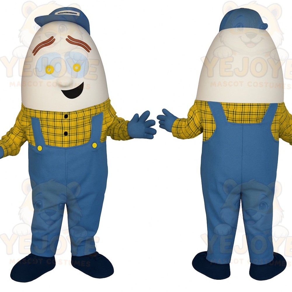 White Blue Yellow Egg Man Mascot Costume