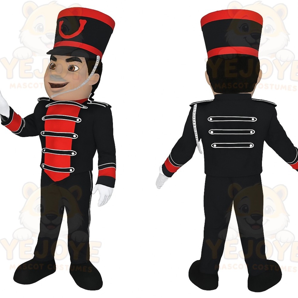 Black Red Drum Major Man Mascot Costume