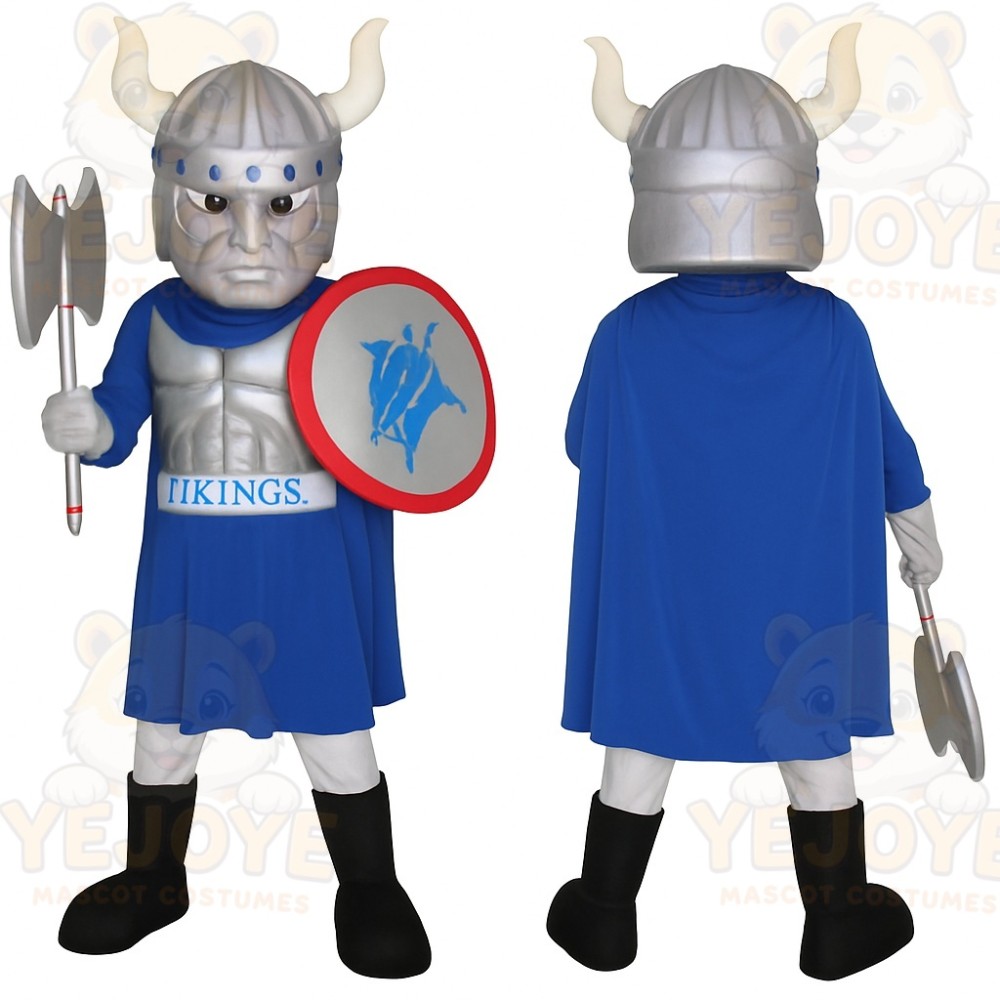 Blue Silver Viking Warrior Mascot Costume